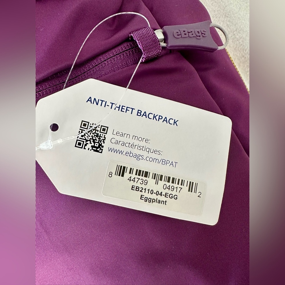 Purple Pacsafe Backpack RFID - ebags NEW WITHOUT TAGS (tag lost during storage ) - Picture 13 of 14